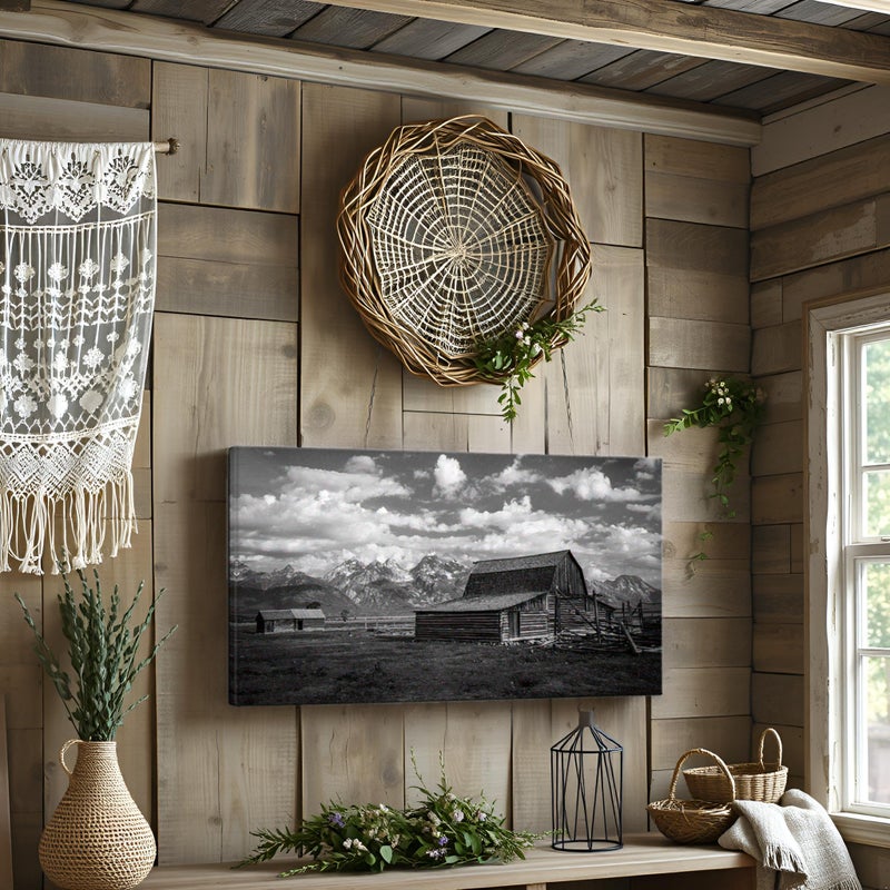 LevvArts Grand Teton National Park Picture Canvas Wall Art Black and White Moulton Barn Poster Prints USA Landscape Wyoming Canvas Artwork for Home Living Room Decor Framed Ready to Hang - Image 3